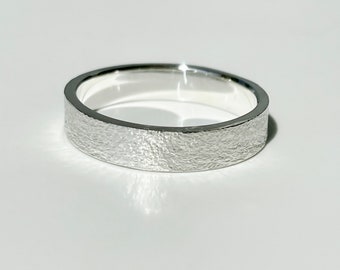 Argentium Silver Sandstone Ring, Recycled Silver Unisex Ring, Silver Wedding Band