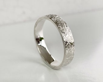 Argentium Silver Cornish Granite Ring, Recycled Silver Unisex Ring, Sparkly Textured Ring, Silver Wedding Band