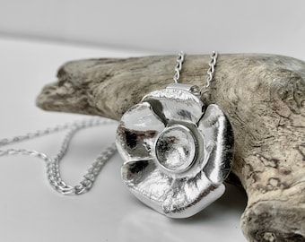 Recycled Silver Wildflower Necklace, Flower Pendant, Botanical Necklace