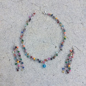 Rainbow Beaded Link choker and earrings set