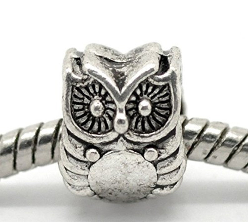 Silver Tone Owl Beads Fit Charm Bracelet 10x8mm B15839