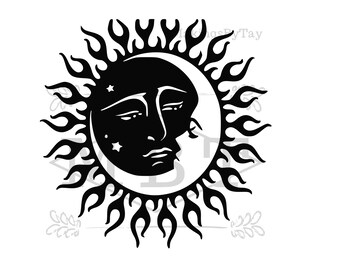 INSTANT DOWNLOAD Sun and Moon Joined Sun Moon Stars Live by the Sun Love by the Moon Svg Png Cut File for Cricut Projects