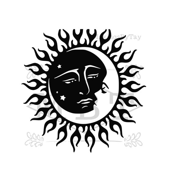 INSTANT DOWNLOAD Sun and Moon Joined Sun Moon Stars Live by the Sun Love by the Moon Svg Png Cut File for Cricut Projects