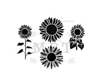 INSTANT DOWNLOAD sunflowers; sunflower svg; BUNDLE sunflower svg; flowers; floral svg; black and white flowers