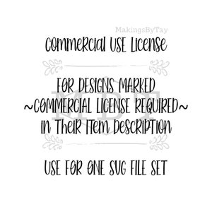 COMMERCIAL LICENSE for MakingsByTay Made Designs // SVG Set Single Use File // Read entire item description before purchase!
