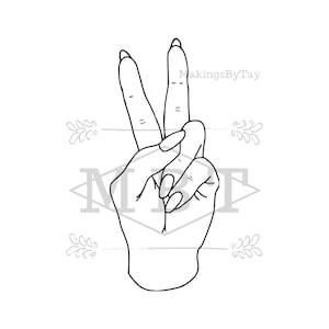 TÉLÉCHARGEMENT INSTANTANÉ Symbole de signe de paix à la main dessiné Svg Png Cut File Shirt ou Tumbler Design pour les projets Cricut
