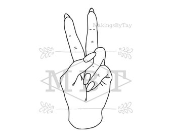 INSTANT DOWNLOAD Hand Peace Sign Symbol Drawn Svg Png Cut File Shirt or Tumbler Design for Cricut Projects