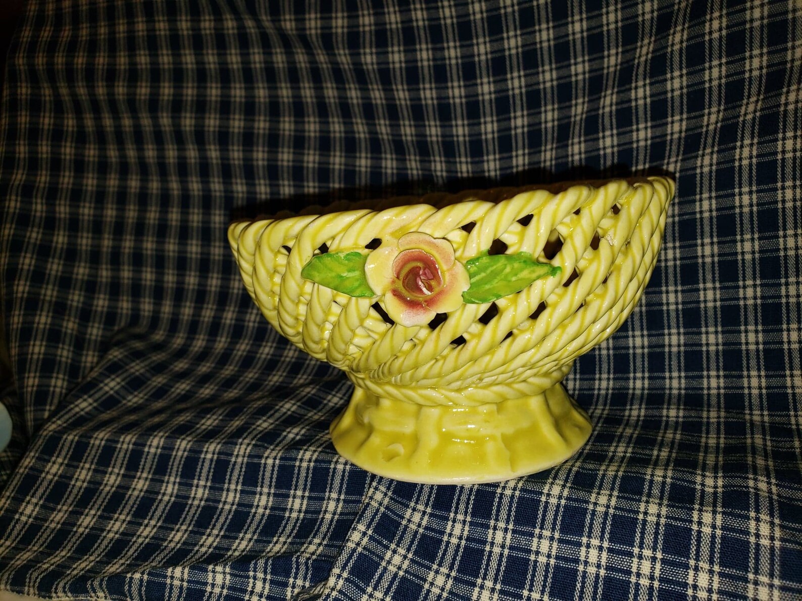 Yellow Ceramic Rope Bowl/basket With Flowers on Each Side Etsy