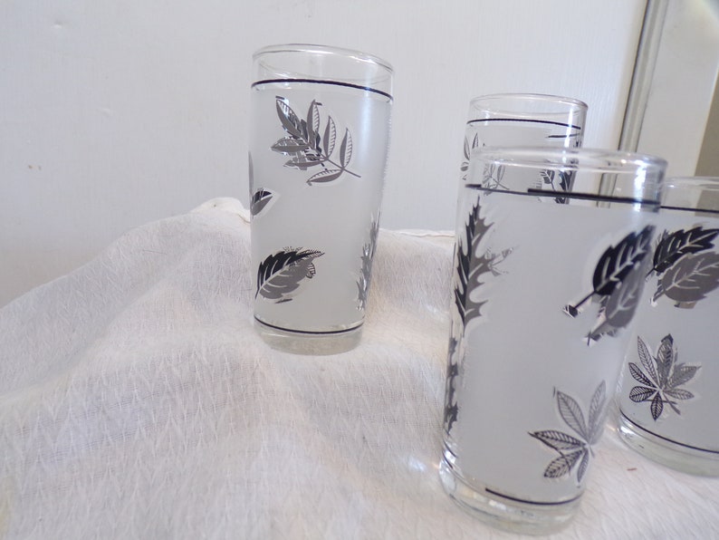Libbey Frosted Silver Leaf Pattern Glasses Fall Decor Etsy