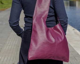 Lila Leder Umhängetasche, Leder Tasche, Leder Hobo, Lila Schultertasche, Leder Geldbörse für Frauen, Lila Tasche