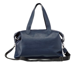 Borsa blu navy, borsa in pelle oversize, borsa a tracolla XXL, borsa shopper, borsa in pelle XXL, borsa in pelle morbida, borsa in pelle blu scuro