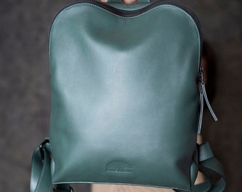 Lightweight Leather Backpack, Soft Leather Green Backpack for Women