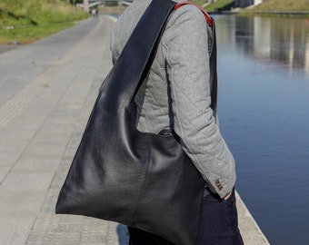 Schwarze Leder Handtasche, Leder Hobo Bag, Weiche Leder Crossbody Tasche, Leder Tragetasche, Schwarze Schultertasche, Schwarze Leder Shopper Tasche