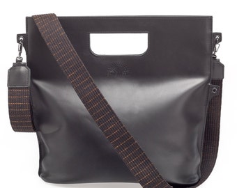 Black  Crossbody Bag, Leather Crossbody for Woman, Minimalist Leather Bag, Black Tote