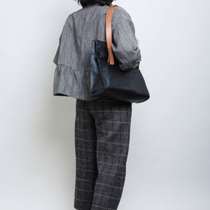Black Tote Bag with Contrast Handles, Leather Tote Bag Black, Shoulder Bag Black, Leather Tote from 8 to 5