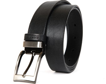Formal Wear Black Leather Belt with Metallic Buckle, Leather Belt Black