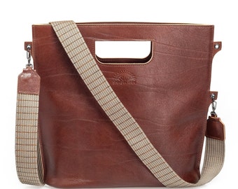 Rustikale Ledertasche, Ethno-Stil, braune Umhängetasche, Crossbody Bag aus Leder