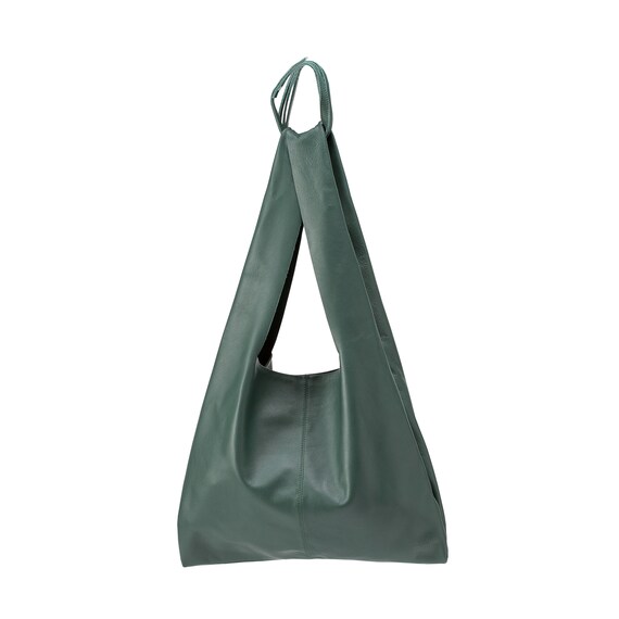 green leather bag