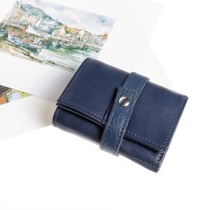 Geschenk für Reisende, Reiseportemonnaie, Navy Cardholder, Unisex Leder Portemonnaie, Kleines Portemonnaie Frau, Marine Kleines Leder, Portemonnaie Mann