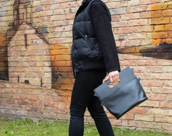 Black Leather Bag, Black Leather Minimalist Bag, Black Crossbody Bag, Leather Handbag for Women