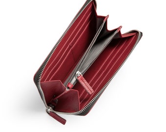 Gift for Mom, Red Leather Purse, Long Wallet Red, Leather Purse Women