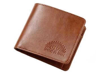 Square Bi-fold Wallet, Gift for Dad, Vintage Leather Wallet, Full Grain Leather Wallet