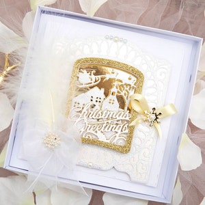 Carte de Noël faite main de luxe, Carte de Noël personnalisée, Carte de Noël dans un coffret, Cartes de Noël, Cartes de Noël pour elle, Cartes faites main