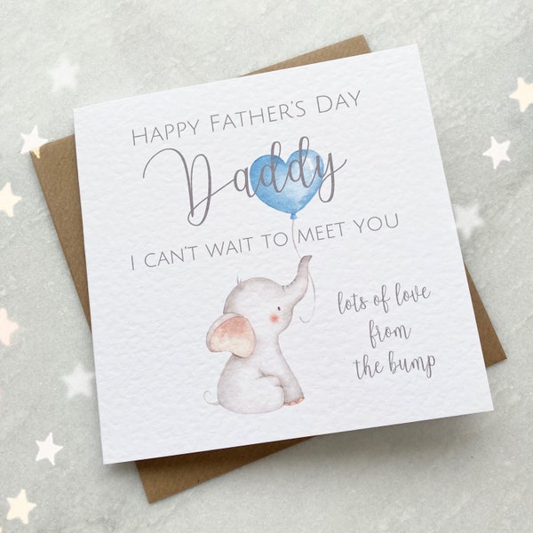 Daddy To Be Father’s Day Card From The Bump - New Baby Father’s Day Card - Daddy Dad Grandad - Elephant - Red or Blue Balloon
