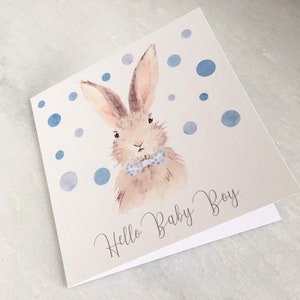 New Baby Card Hello Baby Boy Rabbit Bunny New Baby Boy Card New Arrival ...