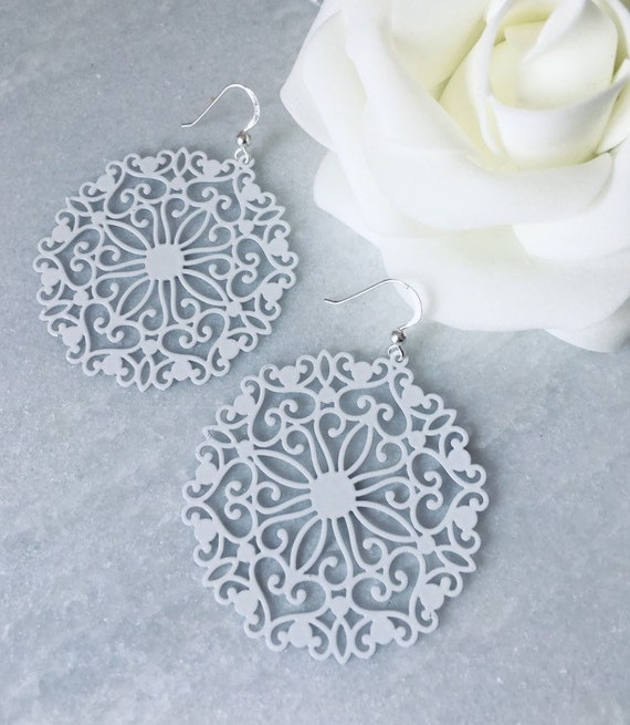 925 Sterling Silver Filigree Dangle Floral Earrings