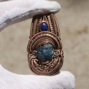Blue Apatite, Lapis Lazuli, and Swiss Blue Topaz Wire Wrapped Pendant