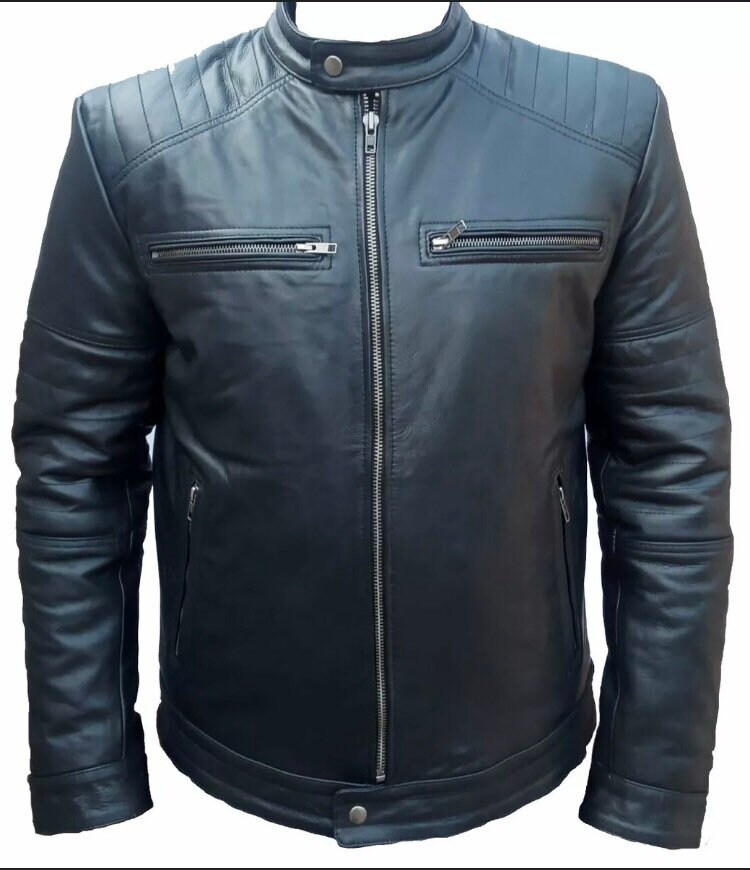 Image of Men’S Genuine Real Black Premium Cow Leather Biker Jacket