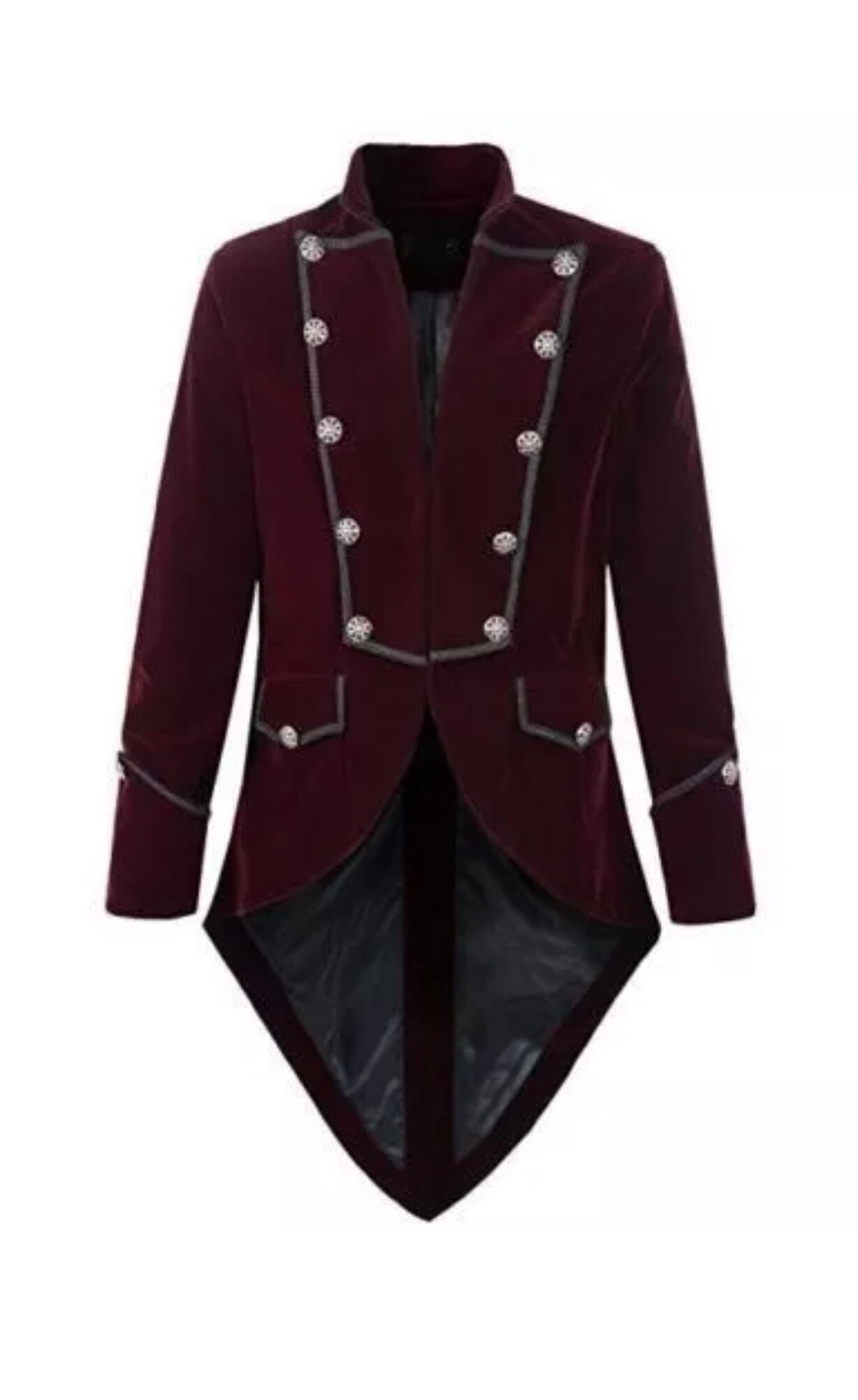 Image of Handmade Men's Maroon Steampunk Tailcoat Jacket Goth Victorian Velvet Coat