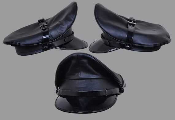 peaked leather cap