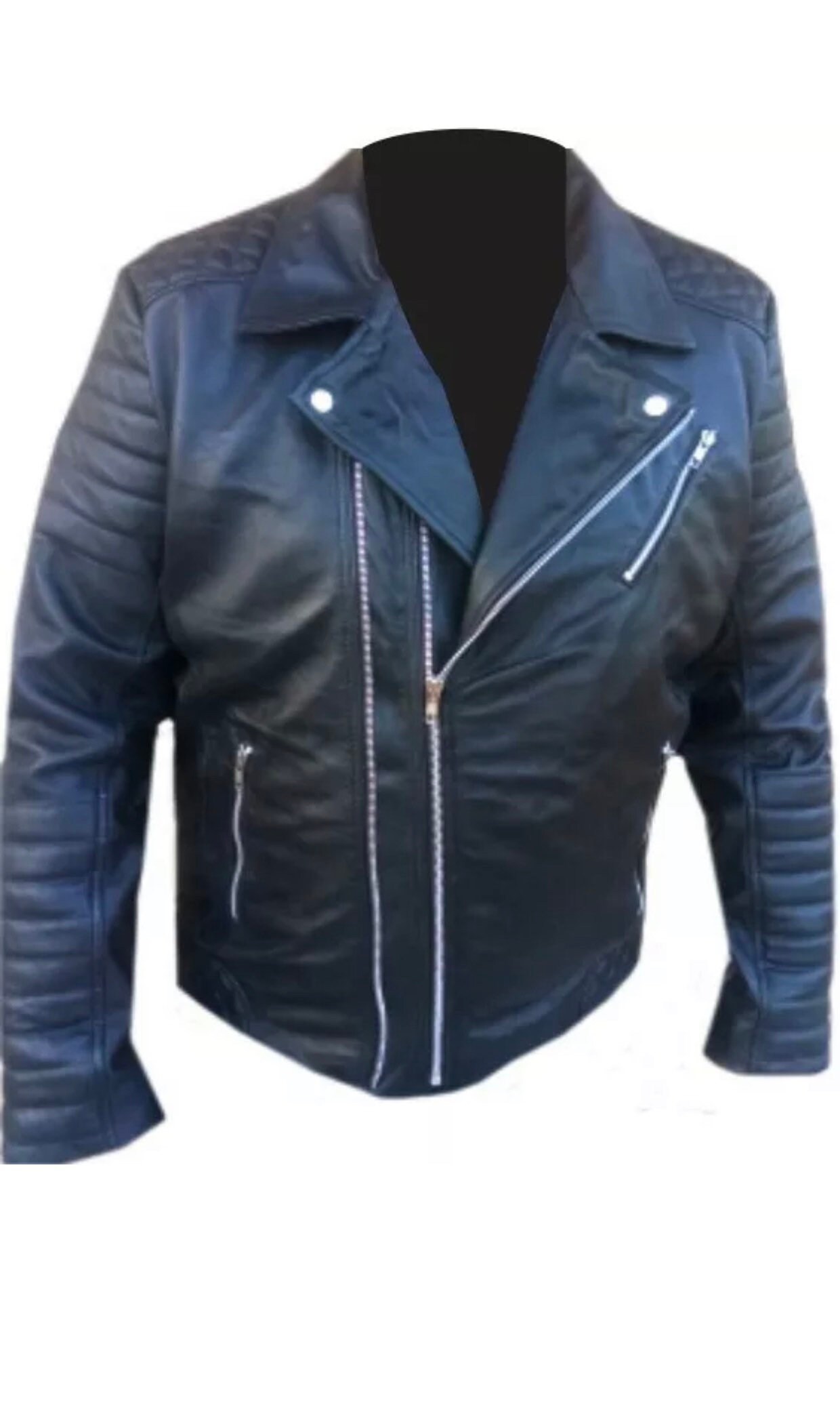 Image of Men's Genuine Black Leather Biker Jacket