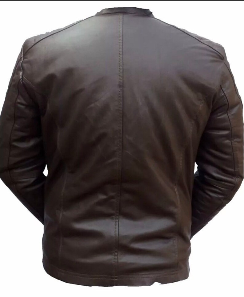 Men\u2019s Genuine Real Brown Premium Cow Leather Biker Jacket