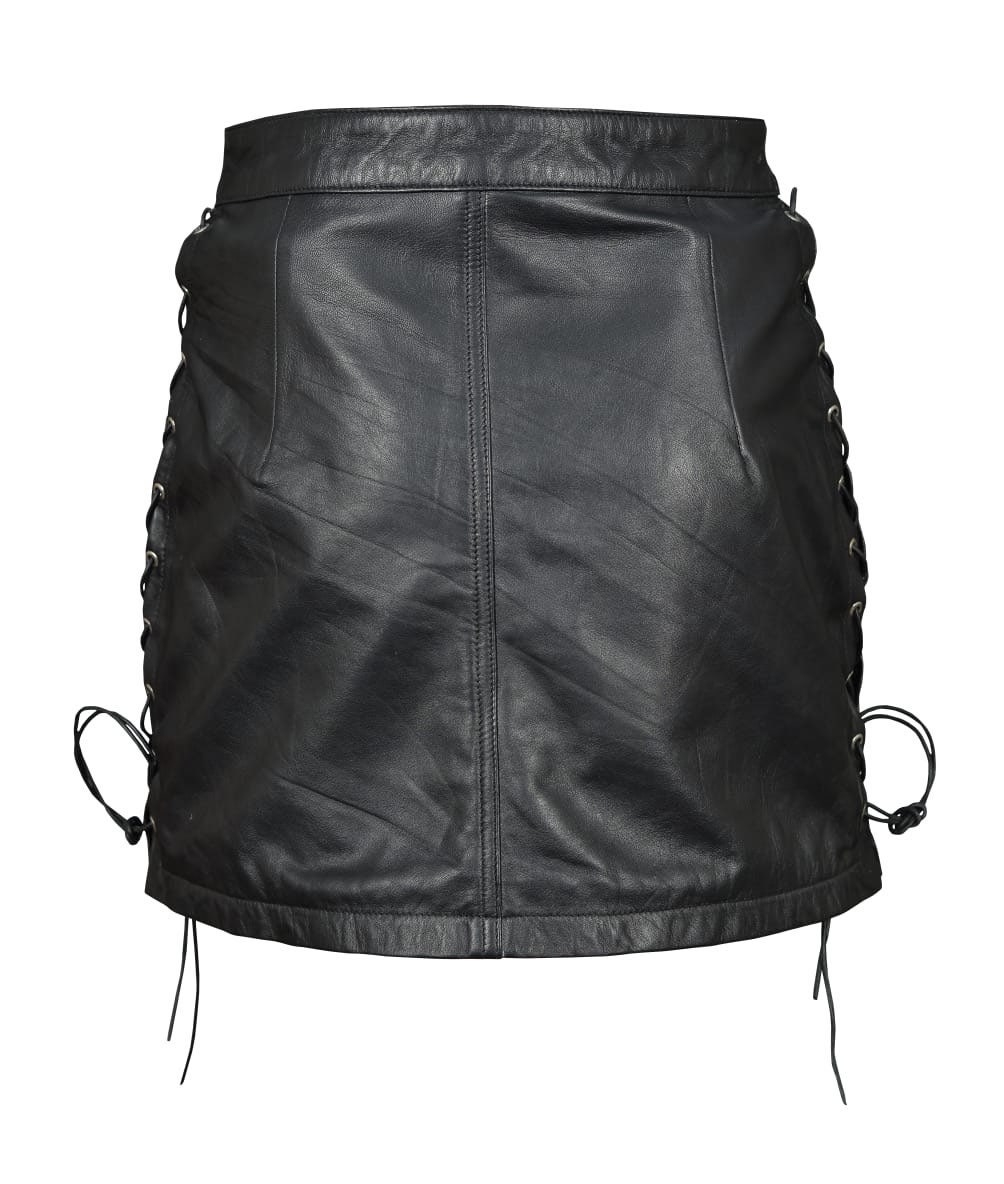 Image of Genuine Real Sheep Leather Women Ladies Short Side Laces Mini Skirt