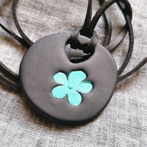 Unique Handmade Polymer Clay Pendant with Real Leather Rope Painted by Hand