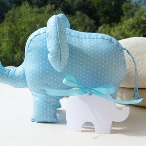 Handmade Elephant Stuffed Toy Home Decor Soft Doll Unique Design Baby Shower Decoration Gift Blue White Polka Dots Pattern