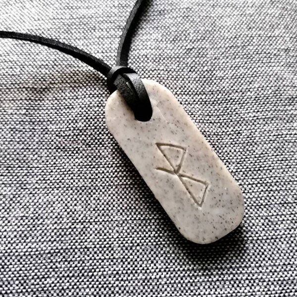 Unique Handmade Viking Rune Polymer Clay Pendant with Real Leather Rope and Slided Knots for Adjustable Lenght