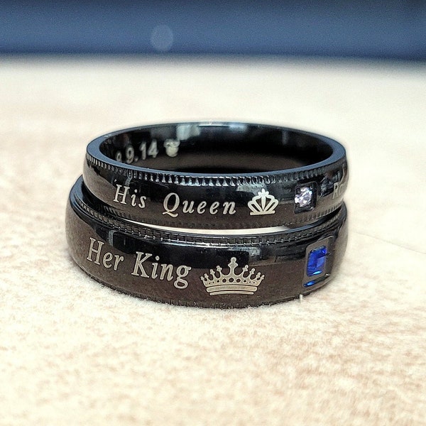 Her King His Queen Rings Set for 2 | Couple Promise Rings | Custom Wedding Bands | Matching Anniversary Christmas Gifts