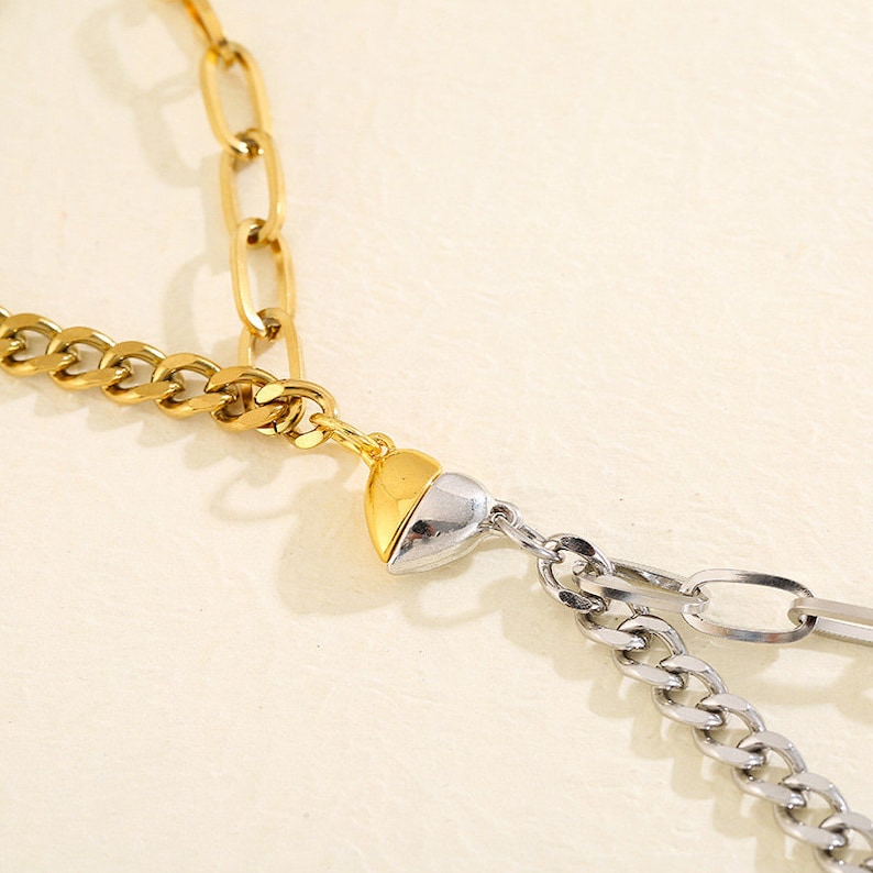 Custom Couple Bracelets Set Steel Mix Chain Half Etsy