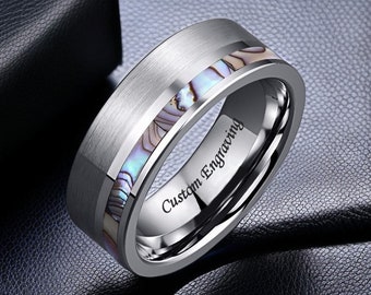 Anillo de tungsteno grabable, banda de boda de tungsteno para hombres, banda de tungsteno para él, anillo personalizado