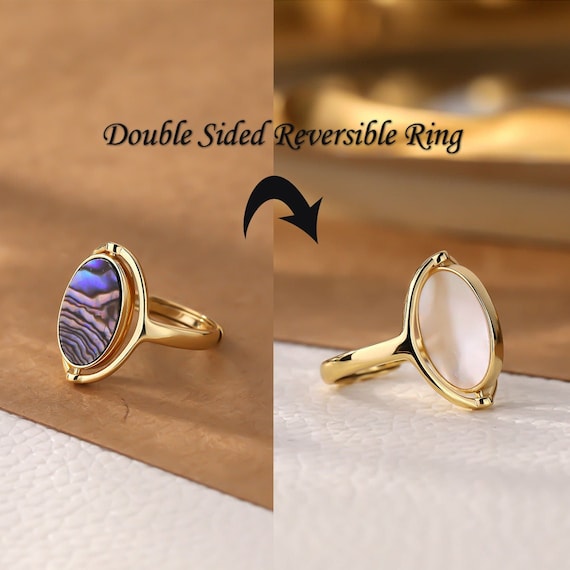 Abalone Reversible Ring Vintage Personalized 14K Gold Flip Ring