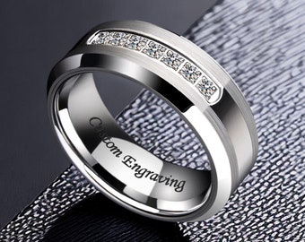 Mens Wedding Band Custom Engraved 857 Tungsten, Anniversary Gift for Him, Personalized Gents Marriage Ring