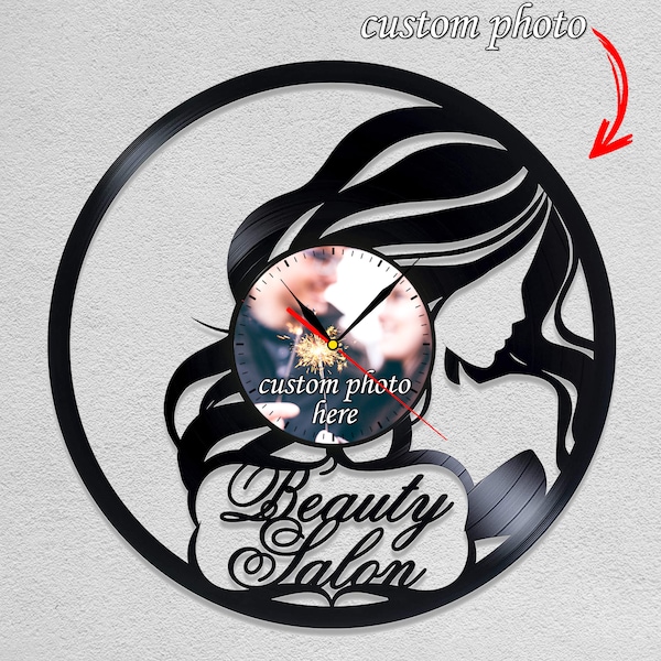 Gift for Beauty Salon Personalized Photo Décor Clock for Female Beautician