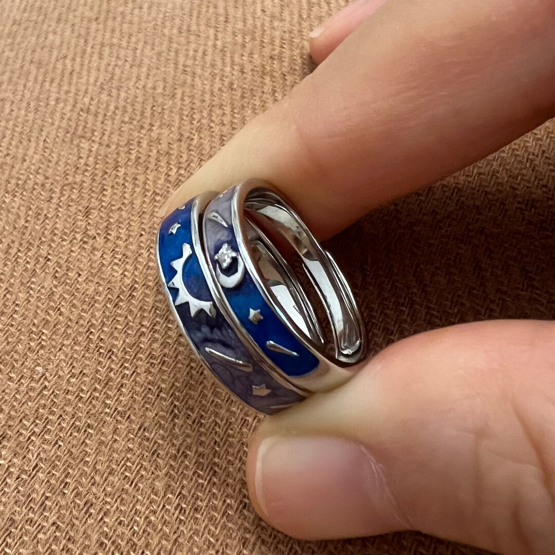 Sun and Moon Promise Rings Set for Couple, Matching Birthday Gift Etsy