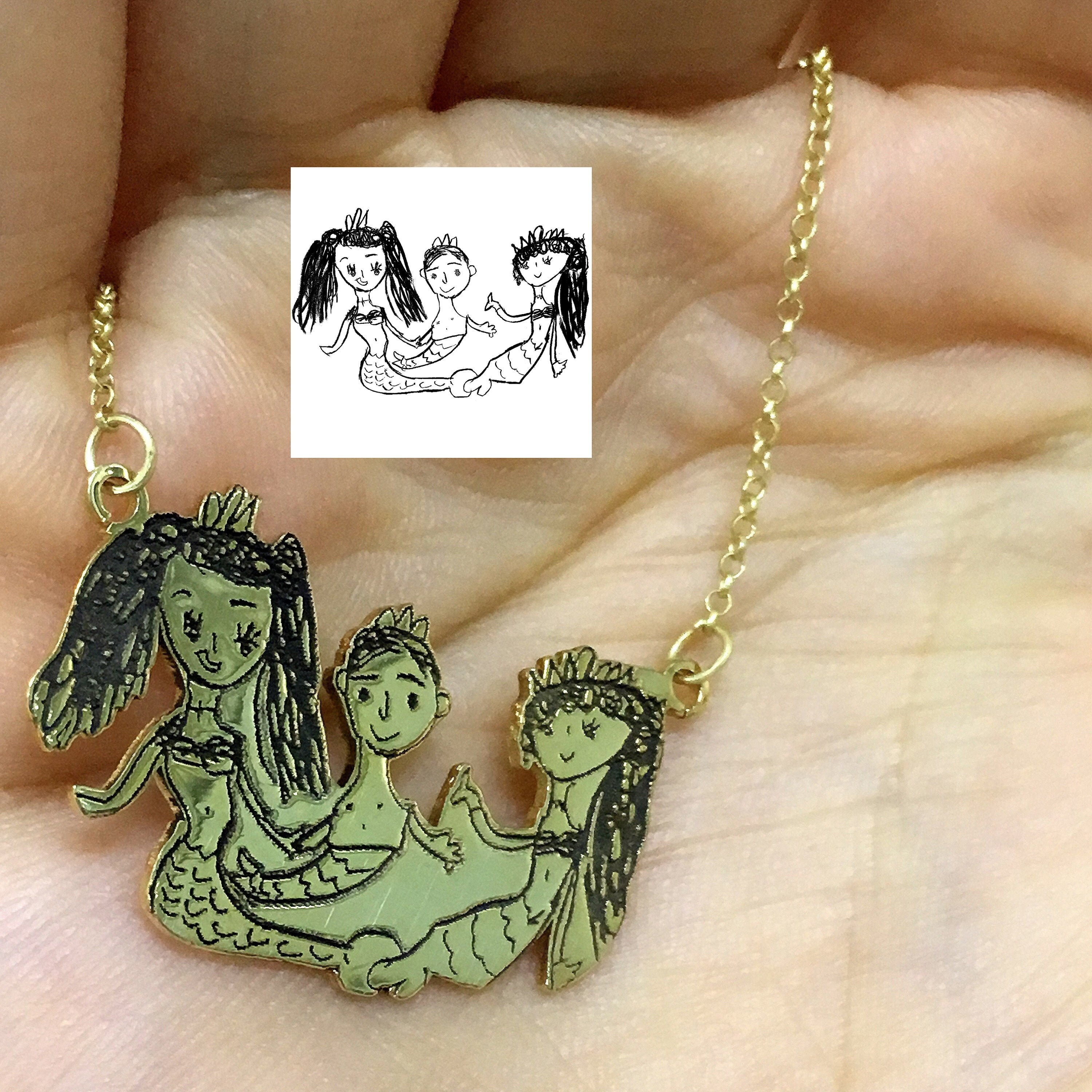 Kids Custom Artwork Necklace Kids Drawing Jewelry Gift for Etsy UK
