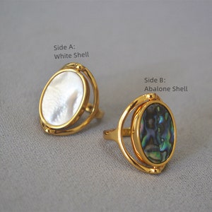 Abalone Reversible Ring Vintage Personalized 14K Gold Flip Ring For Her