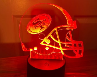 San Francisco 49ers Helmet LED Light - 3D Engraved Acrylic Sign - Unique NFL Fan Gift - Sports Room Decor